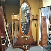 French Hall Tree with Oval Mirror and Fine Carvings — Architectural Salvage