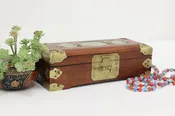 Asian Vintage Jewelry Box, Carved Jade & Brass Mounts #59737