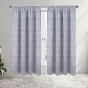 Lana Floral Embroidery Window Panel with Attached Valance and Backing, 55x84 Inches