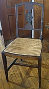 Hand Painted Floral Back Dark Wood Caned Chair