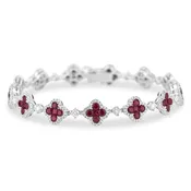 B1047 - 18K White Gold Ruby Clover Bracelet