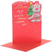 Crackers Cat with Xmas Tree Design Girlfriend Christmas Card