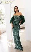 241GL2603 V-Line Off-Shoulder Hunter Green Tulle Column Evening Dress