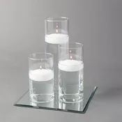 Eastland Square Mirror and Cylinder Vase Centerpiece with Richland 3" Floating Candles Set of 84