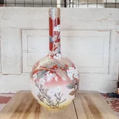 Antique Japanese Porcelain Vase with Butterflies and Blossoms