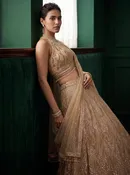 Champagne Elegance | Gold Bead Embroidered Lehenga Choli | Palkhi Fashion