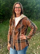 Autumn Ember Distressed Hooded Plaid Shacket