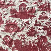 Early French Crimson and White Toile Bedskirt Fabric Material