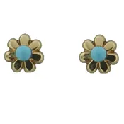 18 Karat Gold Turquoise Flower Coverage Screwback Earrings
