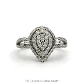0.50ctw Pear-Shape Diamond Cluster Ring with Double Halo in 10k White Gold