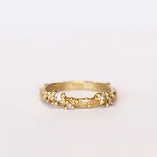 18k Half Round Band with Diamonds and Granules