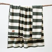 100% Cotton Knitted Throw - Chunky Stripe in Fir and Cream