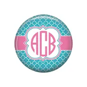 Aqua Blue Pink Monogrammed Pocket Mirror