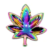 Hemp Leaf Rainbow Iridescent Ashtray | 4.8"x6"