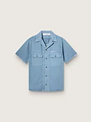 Azurblaues Unisex-Denimhemd mit Stickerei auf der Rückseite