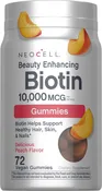 Biotin 10,000 mcg Gummies Peach Flavor, 72 Tasty Vegan Gummies