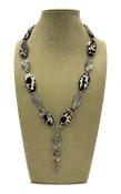 Cow print agate necklace with rhodium plated silver