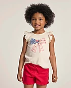 Girls Applique Embroidered Americana Top - Nantucket Charm - Red