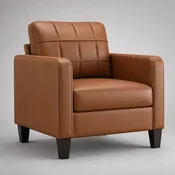 Fauteuil 1 place en similicuir cognac et bois noir, 82 × 78 × 85 cm