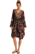 Black Silk-Viscose Printed Kaftan Cover Up Dress | Women's