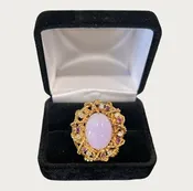 18kg Gold Lavender Jade  Ring with Pink Sapphires and Diamonds Size 7.25 No. 16