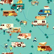 Paintbrush Studio Fabrics - Food Trucks on Aqua