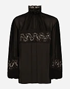 Bluse mit hohem Kragen aus Georgette und Spitze