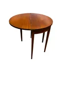 19th Century demi lune mahogany veneer hall table with mechanical gate leg to unfold the top.  Rising on tapered leg with contrasting boxwood inlay. — White Barn Antiques