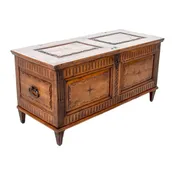18th Century French Louis XVI Period Carved Walnut Coffer with Marquetry