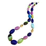 18K Yellow Gold Crownwork® Beaded Necklace with Lapis, Turquoise, and Sugilite