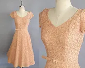 1950s Lace Dress /1950s Blush Pink Floral Lace Dress with Rhinestones & Matching Belt / 1950s Party Dress / Short Wedding Dress / Size Small