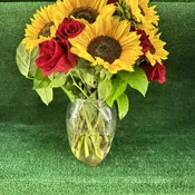 Red Roses & Sunflowers in a Vase
