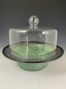 Cake Presentation Stand in Moss Celadon with Glass Dome — Suzanne Crane Fine Stoneware