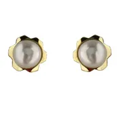 18 Karat Solid Yellow Gold Pearl Flower Screwback Earrings