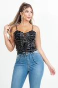 Black Faux Leather Lace-Up Bustier Corset Top