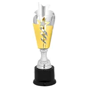 11″ Silver & Gold Star Completed Metal Cup Trophy on Plastic Base