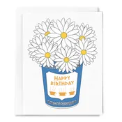 Coffee Cup with Daisies Happy Birthday Card