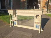 Lot 016 - Antique Victorian Carved Wooden Overmantel Mirror with Blue Relief Portrait Tiles, 56" L x 9-1/2" W x 30-1/4" H