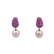Pink Pearl Earrings with Rhodolite and Amethysts