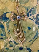 Antique 14K Pearl & Sapphire Bow Pendant