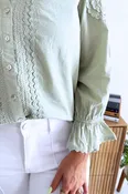 3/4 Sleeve Button Front Woven Embroidered Top
