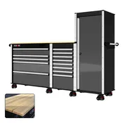 88 Series - 13 Drawers with Tall Locker - Silver Handles - Foot Casters