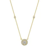 14K Yellow Gold 16" Round Illusion-Set Diamond Cushion-Shaped Halo Pendant, 0.35ct G-H, SI1-SI2