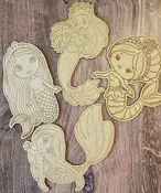 Wood DIY Paint Party Mermaid Themed Coloring Kit 4 Mermaids with Paint or Crayons | Kids Boredom Buster, Activity Kit or Party gifts