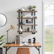 4-Tier Wide Ladder Bracket Floating Metal Frame Wall Shelves