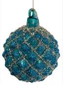 4" Antique Blue Matte Glass Ornament w/ Silver & Blue