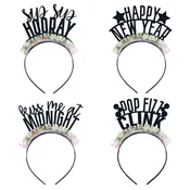 Pack of 4 Black, Gold & Silver New Years Iridescent Fringe Party Headbands