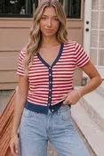 Americana Star Ribbed Patriotic Cardigan Top