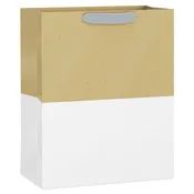 13" White and Kraft Color Block Large Gift Bag