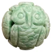 AAA Natural Green Jade Carved Owl Longevity Round Bead 22mm Chinese Focal Bead